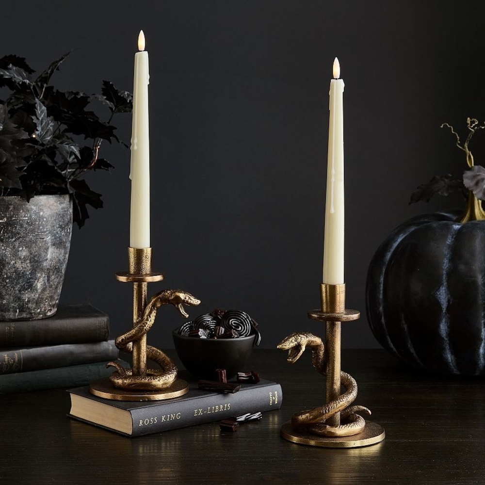 NWT Set of Pottery Barn Brass Serpent Snake Candle Holders x2
